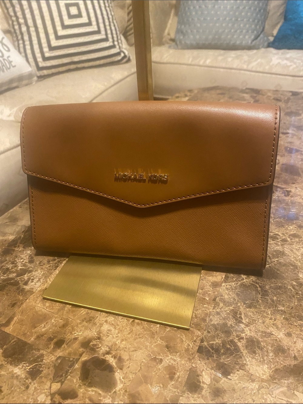 Michael Kors Brown Leather Envelope Crossbody Clutch